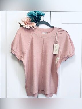SML Pink Rushed Short Sleeve Soft Top NEW!